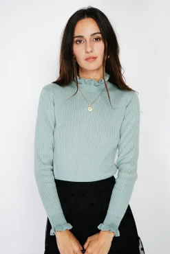 New C&Jo Pull en Cachemire & Soie mélangés col montant jade