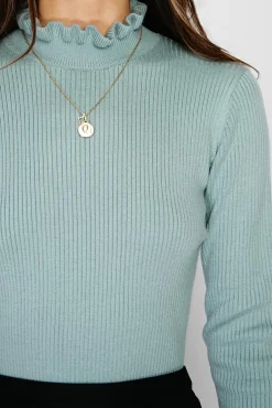 New C&Jo Pull en Cachemire & Soie mélangés col montant jade