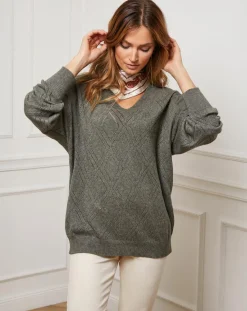 Femme Fleur de cachemire Pull en Cachemire mélangé Abigael kaki