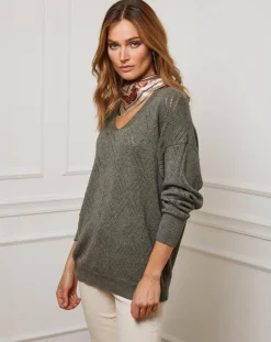 Femme Fleur de cachemire Pull en Cachemire mélangé Abigael kaki