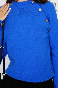 Femme C&Jo Pull en Cachemire mélangé boutons fantaisie royal