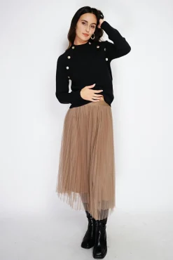 Femme C&Jo Pull en Cachemire mélangé boutons fantaisie noir