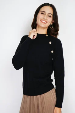 Femme C&Jo Pull en Cachemire mélangé boutons fantaisie noir