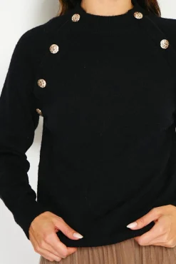 Femme C&Jo Pull en Cachemire mélangé boutons fantaisie noir