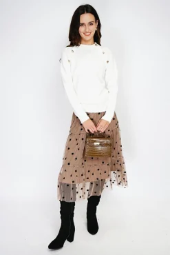 Femme C&Jo Pull en Cachemire mélangé boutons fantaisie naturel