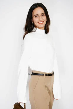 Femme C&Jo Pull en Cachemire mélangé col montant naturel