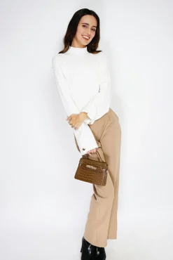 Femme C&Jo Pull en Cachemire mélangé col montant naturel