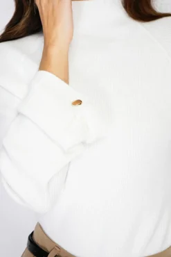 Femme C&Jo Pull en Cachemire mélangé col montant naturel