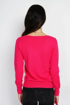 Femme Assuili Pull en Cachemire mélangé col V fushia