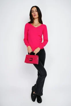 Femme Assuili Pull en Cachemire mélangé col V fushia