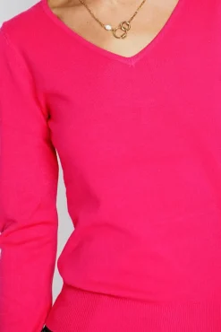 Femme Assuili Pull en Cachemire mélangé col V fushia