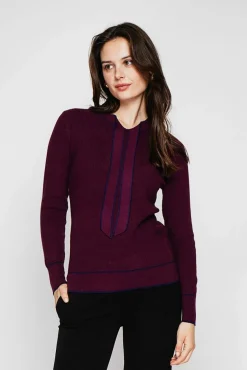 Online C&Jo Pull en Cachemire mélangé col V à noeud bordeaux