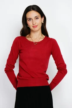 Clearance Assuili Pull en Cachemire mélangé col rond rouge