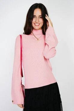 Femme C&Jo Pull en Cachemire mélangé col montant rose
