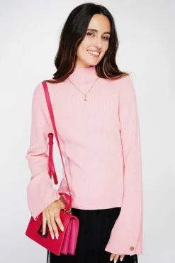 Femme C&Jo Pull en Cachemire mélangé col montant rose