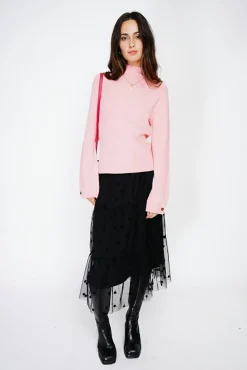 Femme C&Jo Pull en Cachemire mélangé col montant rose