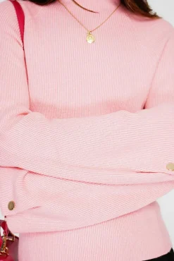 Femme C&Jo Pull en Cachemire mélangé col montant rose