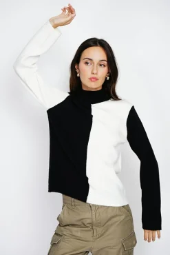 Femme Assuili Pull en Cachemire mélangé col montant naturel/noit