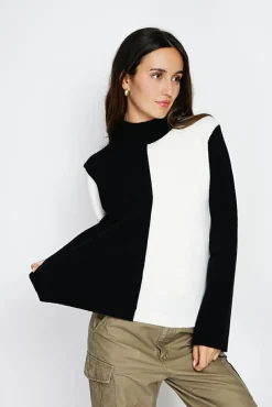 Femme Assuili Pull en Cachemire mélangé col montant naturel/noit