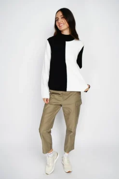 Femme Assuili Pull en Cachemire mélangé col montant naturel/noit