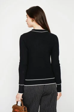 New C&Jo Pull en Cachemire mélangé col V à noeud noir