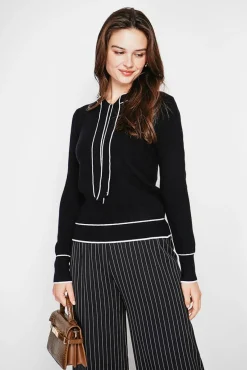 New C&Jo Pull en Cachemire mélangé col V à noeud noir