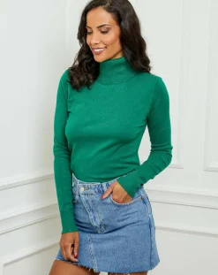 Best Soft Cashmere Pull en Cachemire mélangé col roulé Jade vert gazon