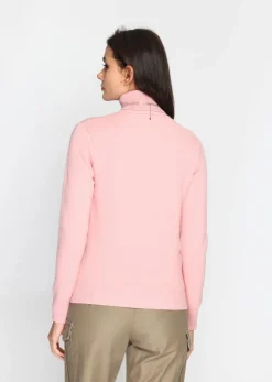 Femme C&Jo Pull en Cachemire mélangé col roulé fourré thermique rose