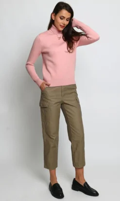 Femme C&Jo Pull en Cachemire mélangé col roulé fourré thermique rose