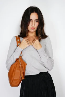 Femme Assuili Pull en Cachemire mélangé col V givre