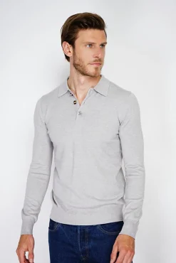 Hot C&Jo Pull en Cachemire mélangé col polo à boutons givre