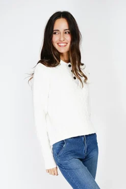 Femme C&Jo Pull en Cachemire mélangé col boutonné naturel