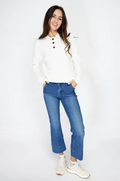 Femme C&Jo Pull en Cachemire mélangé col boutonné naturel