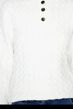 Femme C&Jo Pull en Cachemire mélangé col boutonné naturel