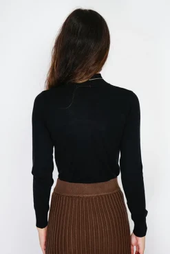 Femme Assuili Pull en Cachemire mélangé col montant noir