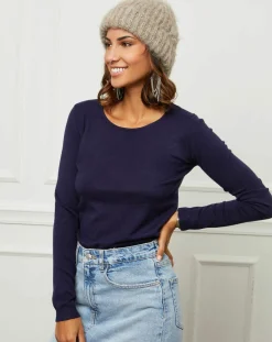 Femme Soft Cashmere Pull en Cachemire mélangé Célia marine