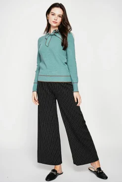 Femme C&Jo Pull en Cachemire mélangé col V à noeud turquoise