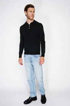 Online C&Jo Pull en Cachemire mélangé col polo à boutons noir