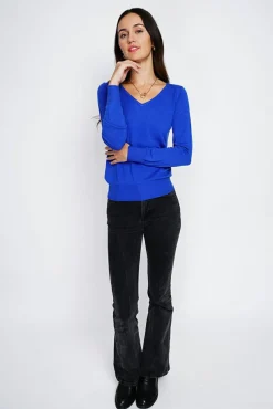 Femme Assuili Pull en Cachemire mélangé col V royal