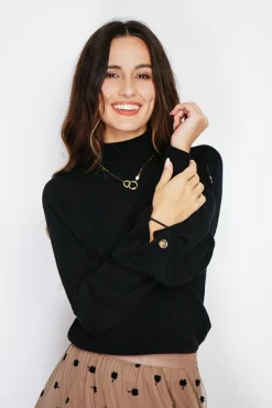 New C&Jo Pull en Cachemire mélangé col montant noir