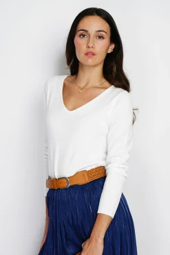 Femme Assuili Pull en Cachemire mélangé col V naturel