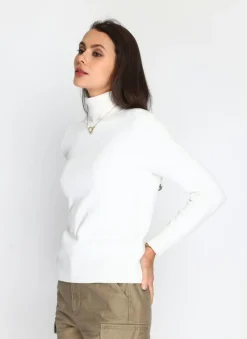 Femme C&Jo Pull en Cachemire mélangé col roulé fourré thermique naturel