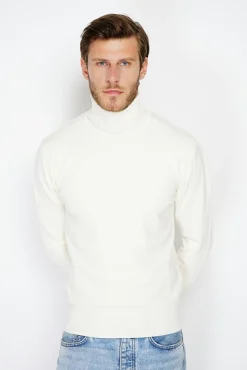 Homme C&Jo Pull en Cachemire mélangé col roulé naturel