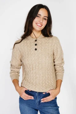 Femme C&Jo Pull en Cachemire mélangé col boutonné désert