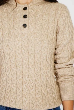 Femme C&Jo Pull en Cachemire mélangé col boutonné désert