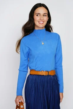 Best Assuili Pull en Cachemire mélangé col montant azur