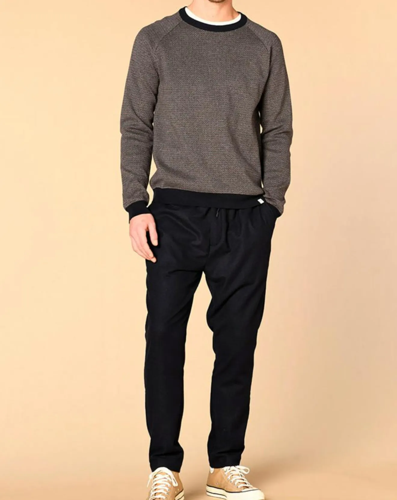 Homme Harris Wilson Pull en Cachemire mélangé Isidoro imprimé gris chiné/ marine/piment