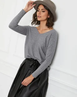 Femme La Petite Parisienne Pull en Cachemire mélangé Jennie gris