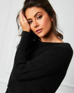 Femme Fleur de cachemire Pull en Cachemire mélangé Lena noir