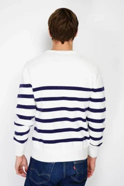 Homme C&Jo Pull en Cachemire mélangé ras du cou marinière naturel